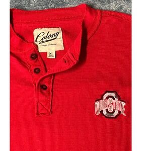 Vintage Ohio State Buckeyes Red Waffle Thermal Henley Long Sleeve XL